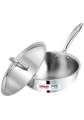 Vinod Platinum Triply Stainless Steel Deep Frying Pan with Lid | 2.5 L | 2.6 Qt | 22 cm | 8.7 Inch | Induction Compatible | Heavy Bottom