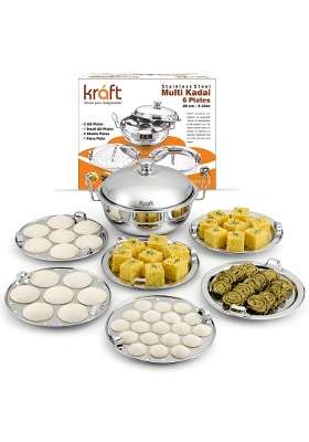 Kraft- follow your imagination Kraft Stainless Steel Multi Kadai Wok Idli Maker | 5 L | 5.3 Qt | 28 cm | 11 Inch | Induction Compatible
