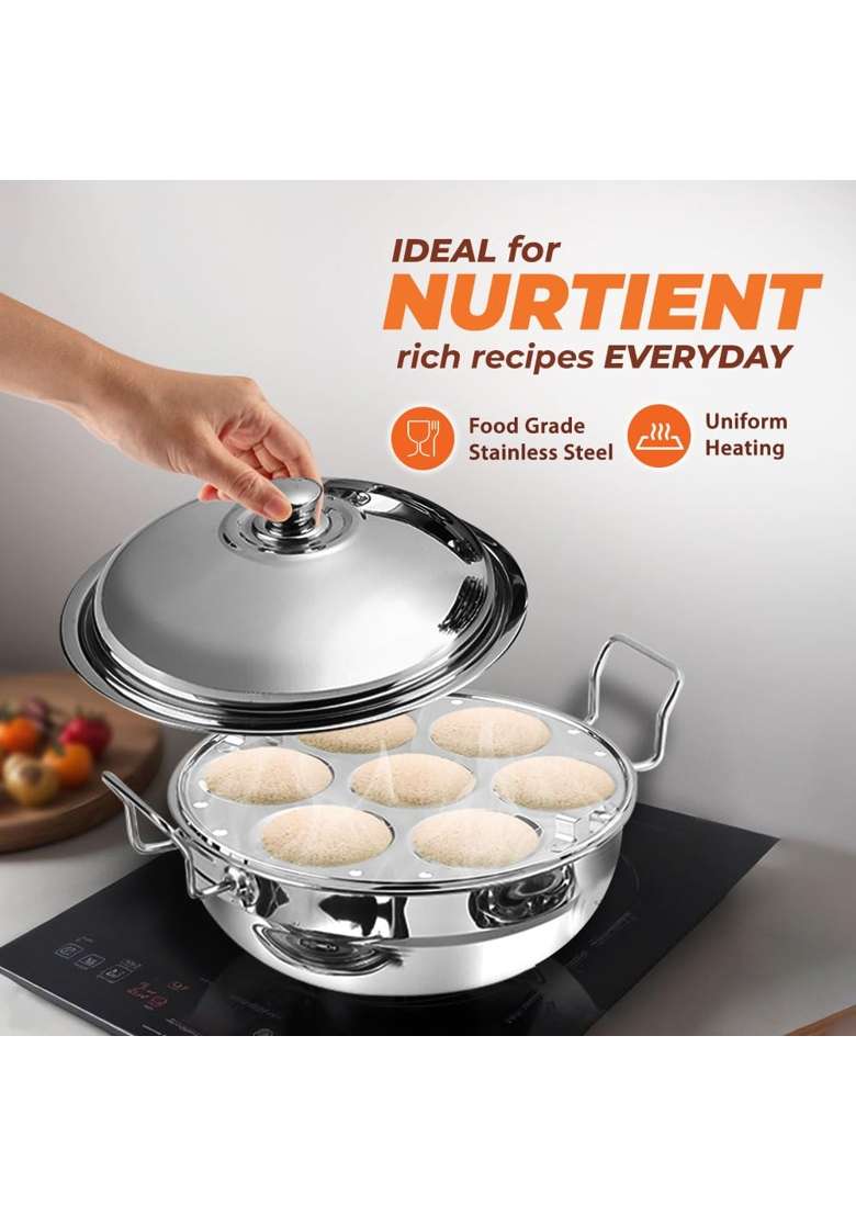 Kraft- follow your imagination Kraft Stainless Steel Multi Kadai Wok Idli Maker | 5 L | 5.3 Qt | 28 cm | 11 Inch | Induction Compatible - Indya