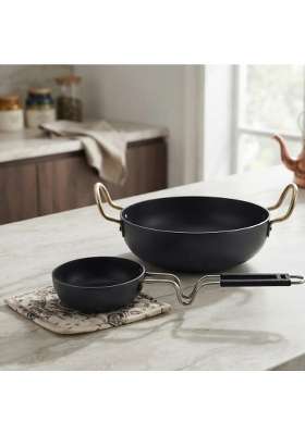 DOZY Iron Kadhai Wok and Tadka Pan | Pack of 2