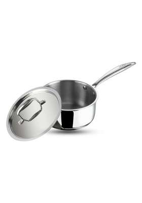 Vinod Platinum Triply Stainless Steel Saucepan with Lid | 1.2 L | 1.3 Qt | 14 cm | 5.5 Inch | Induction Compatible | Heavy Bottom
