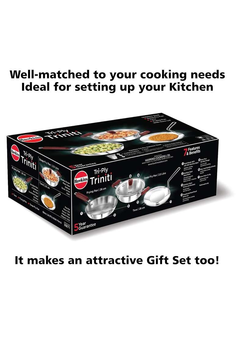 Hawkins Triniti Triply Stainless Steel Cookware Set | 3-Piece Set | With Lid - Indya