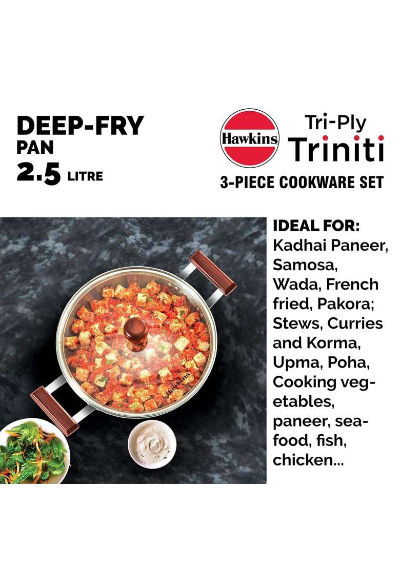Hawkins Triniti Triply Stainless Steel Cookware Set | 3-Piece Set | With Lid - Indya