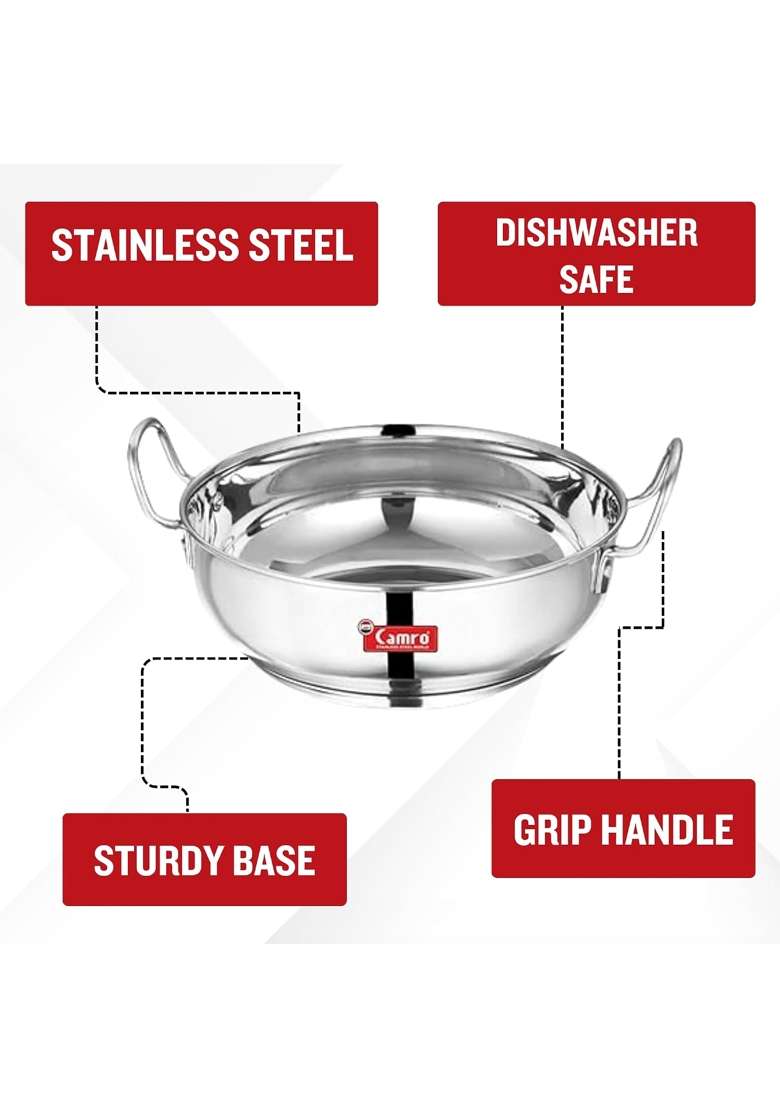 CAMRO Kadhai Wok Induction Bottom Stainless Steel | 4.5 L | 4.8 Qt - Indya