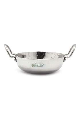 coconut Stainless Steel Hammered Kadai Wok Hammered Kadai Cookware for Kithchen Essentials | 3000 ml | 101.4 fl oz