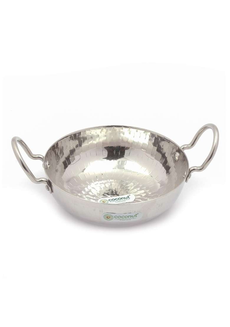 coconut Stainless Steel Hammered Kadai Wok Hammered Kadai Cookware for Kithchen Essentials | 3000 ml | 101.4 fl oz - Indya