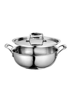 SIGNORA WARE Signoraware Artista Triply Induction Shallow Kadhai Wok | 2.5 L | 2.6 Qt | 24 cm | 9.4 Inch | With Lid | Food Safe
