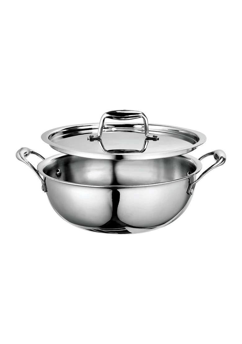 SIGNORA WARE Signoraware Artista Triply Induction Shallow Kadhai Wok | 2.5 L | 2.6 Qt | 24 cm | 9.4 Inch | With Lid | Food Safe - Indya