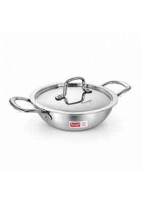 Parage Triply Stainless Steel Kadai Wok with Lid | 1.5 L | 1.6 Qt | 22 cm | 8.7 Inch | Induction Compatible | Heavy Bottom