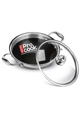 MILTON Pro cook Induction Cookware and Gas Stove Friendly Triply Stainless Steel Hexa Tech | 28 cm | 11 Inch | Non-Stick | With Lid