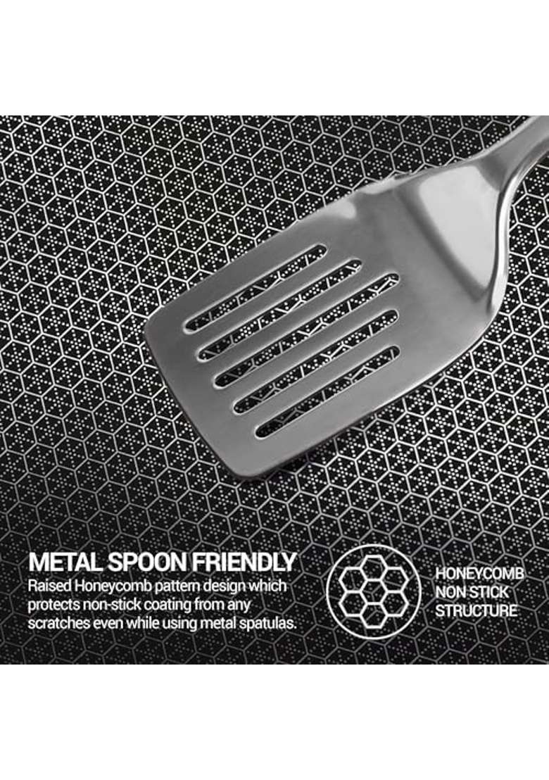 MILTON Pro cook Induction Cookware and Gas Stove Friendly Triply Stainless Steel Hexa Tech | 28 cm | 11 Inch | Non-Stick | With Lid - Indya