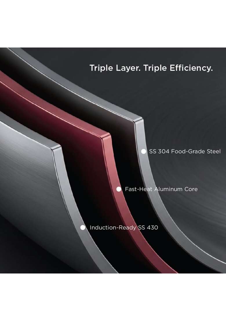 Meyer Trivantage Pro Tasla Deep Pan | 3.5 L | 3.7 Qt | 26 cm | 10.2 Inch | Induction Compatible | Tri-Ply | With Lid - Indya