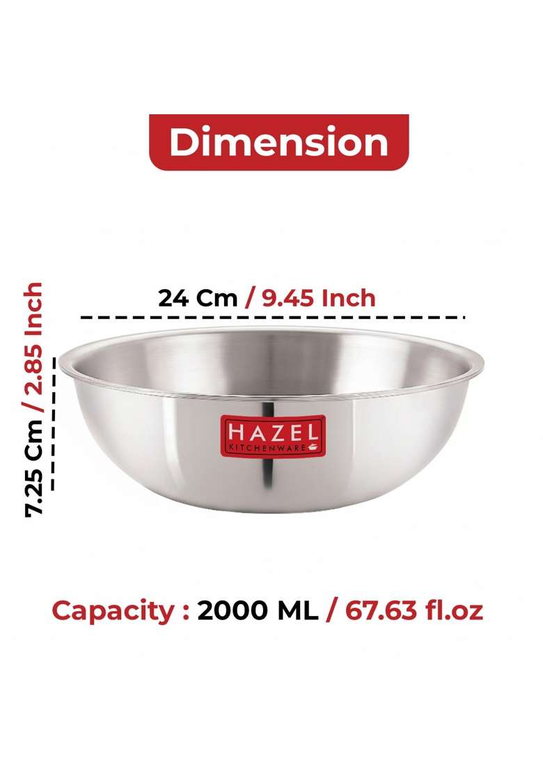 HAZEL Triply Stainless Steel Tasra Deep Pan | 2 L | 2.1 Qt | Induction Compatible | Heavy Bottom - Indya