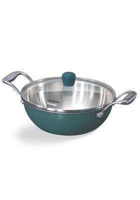 Hawkins Triply Stainless Steel Olive Kadhai Wok | 2.5 L | 2.6 Qt | Induction Compatible | With Lid