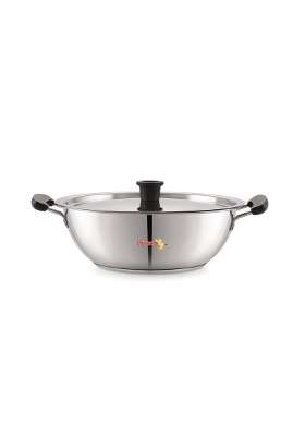Pigeon -Triply Stainless Steel Kadai Wok with Lid | 3 L | 3.2 Qt | 24 cm | 9.4 Inch | Induction Compatible | Heavy Bottom