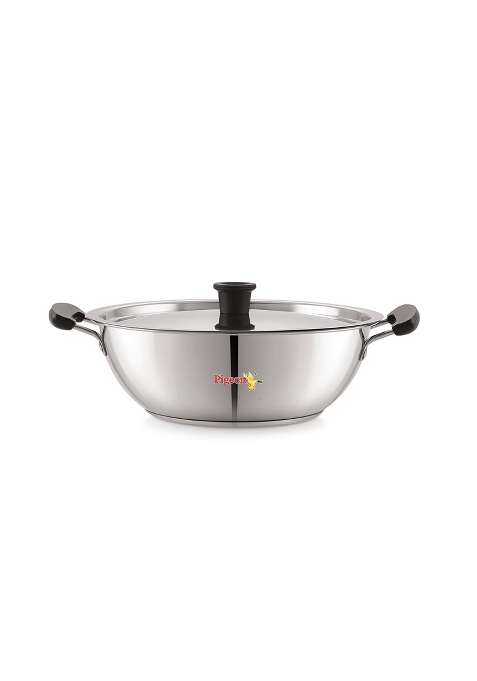 Pigeon -Triply Stainless Steel Kadai Wok with Lid | 3 L | 3.2 Qt | 24 cm | 9.4 Inch | Induction Compatible | Heavy Bottom