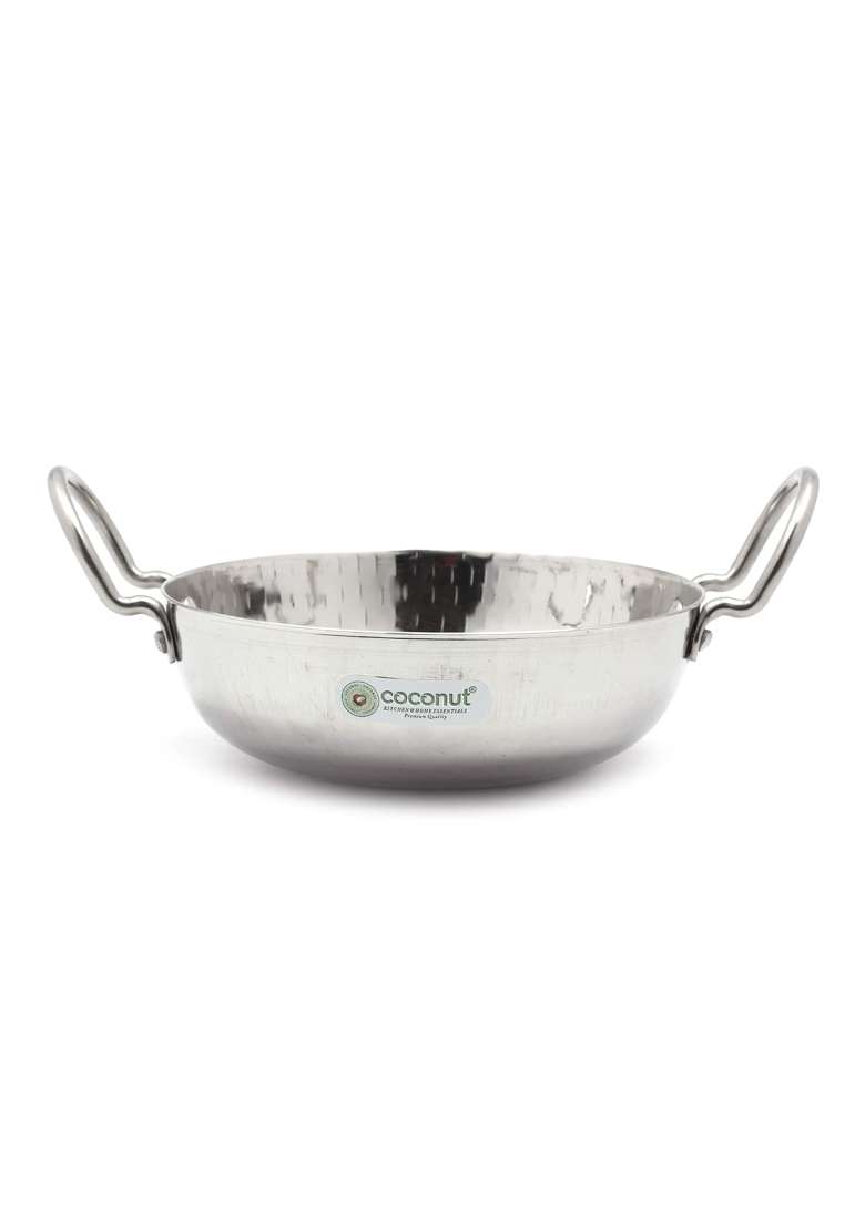 coconut Stainless Steel Hammered Kadai Wok Hammered Kadai Cookware for Kithchen Essentials | 1000 ml | 33.8 fl oz - Indya