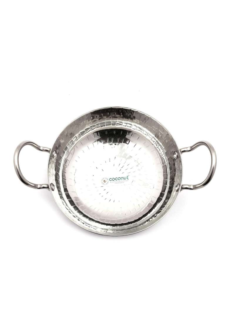 coconut Stainless Steel Hammered Kadai Wok Hammered Kadai Cookware for Kithchen Essentials | 1000 ml | 33.8 fl oz - Indya
