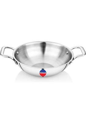 Tosaa Triply Stainless Steel Kadai Wok | 1600 ml | 54.1 fl oz | 22 cm | 8.7 Inch
