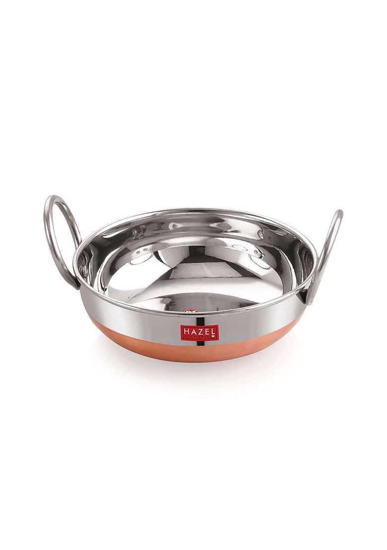 HAZEL Stainless Steel Kadai Wok with Copper Bottom | 1.8 L | 1.9 Qt - Indya