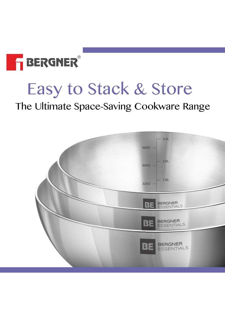 BERGNER BE Essentials Tri-Ply Stainless Steel | 4 L | 4.2 Qt | 28 cm | 11 Inch - Indya