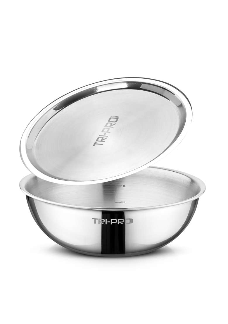BERGNER Tripro TriPly Stainless Steel Cook and Serve Tasla Deep Pan Tasra Kadai Handleless Wok | 2.5 L | 2.6 Qt | 22 cm | 8.7 Inch - Indya