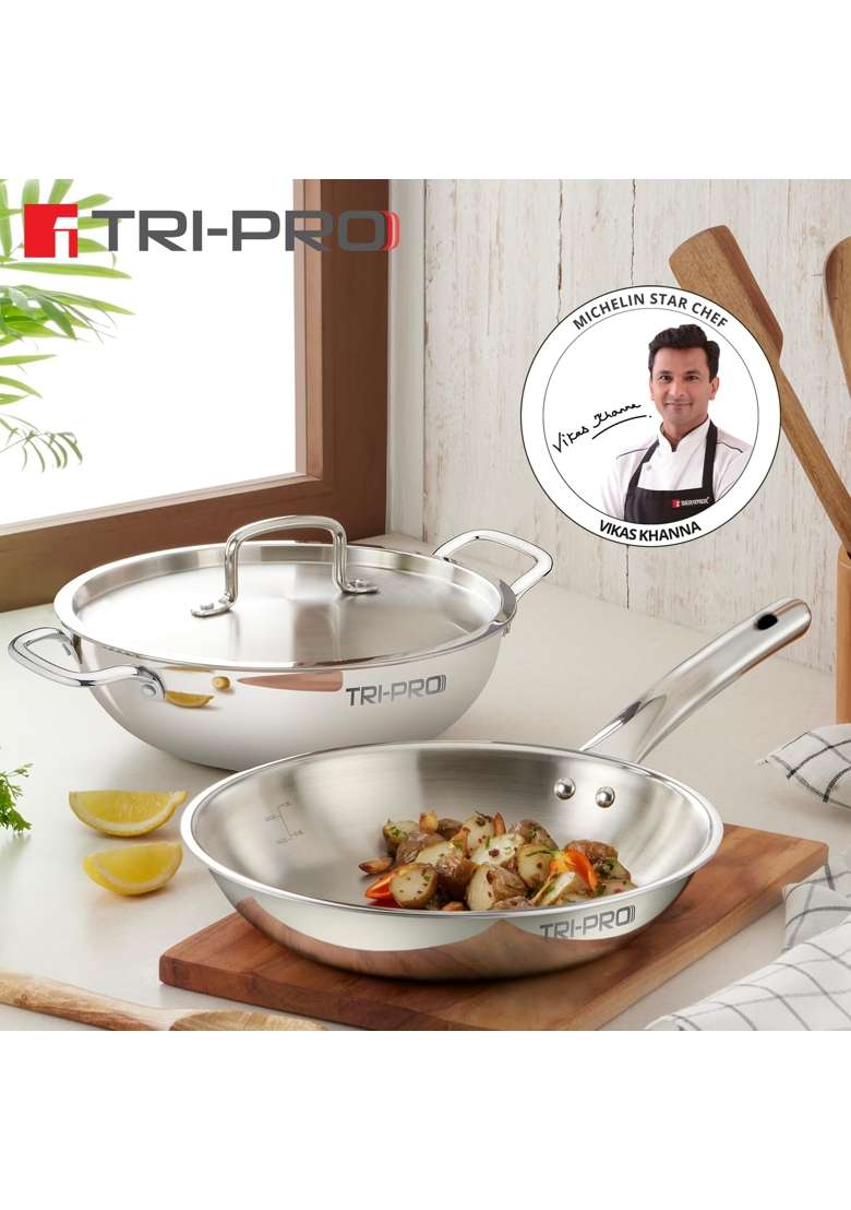 BERGNER TriPro TriPly Stainless Steel Cookware Set | 2.3 L | 2.4 Qt | 22 cm | 8.7 Inch | 3-Piece Set | Induction Compatible - Indya