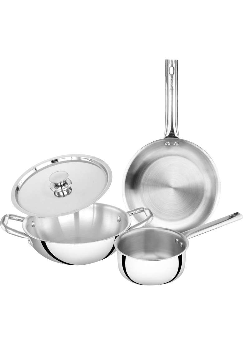 Prestige Triply Cookware Set | 1.2 L | 1.3 Qt | 22 cm | 8.7 Inch | Pack of 4 | Induction Compatible - Indya