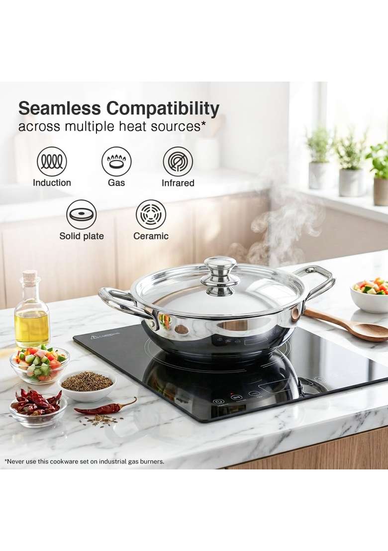 Prestige Triply Cookware Set | 1.2 L | 1.3 Qt | 22 cm | 8.7 Inch | Pack of 4 | Induction Compatible - Indya