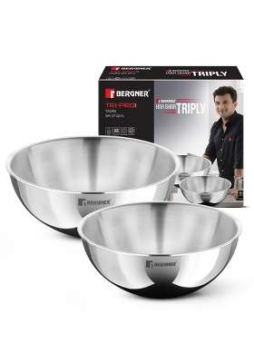 BERGNER Tripro Triply Stainless Steel Tasra Deep Pan Set | 2 L | 2.1 Qt | 20 cm | 7.9 Inch | 2-Piece Set | Induction Compatible