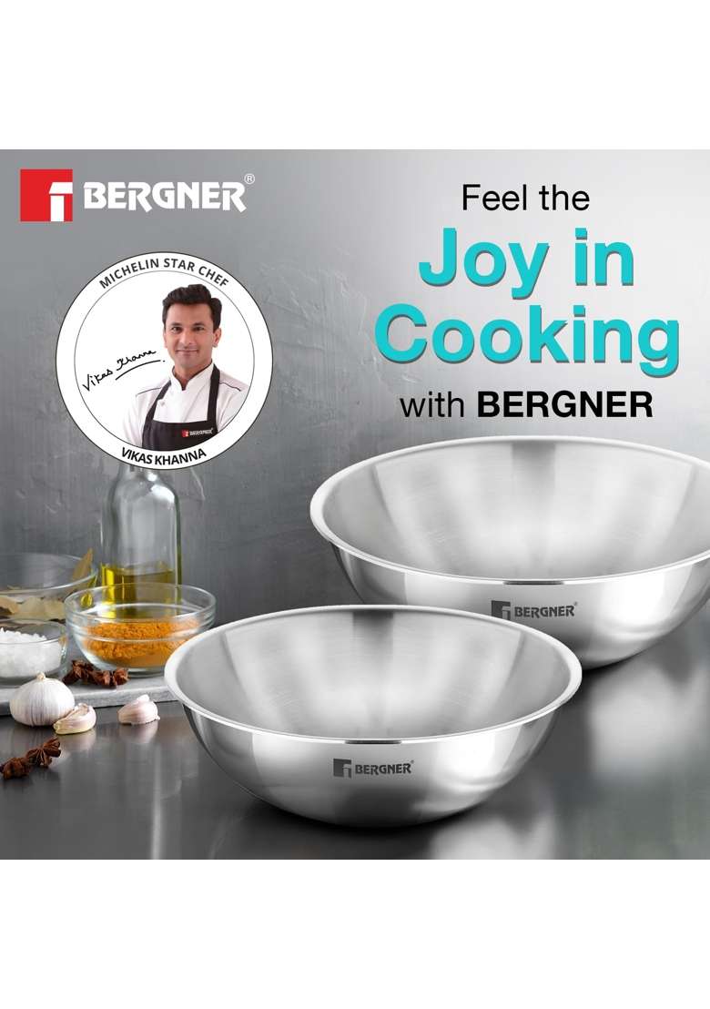 BERGNER Tripro Triply Stainless Steel Tasra Deep Pan Set | 2 L | 2.1 Qt | 20 cm | 7.9 Inch | 2-Piece Set | Induction Compatible - Indya
