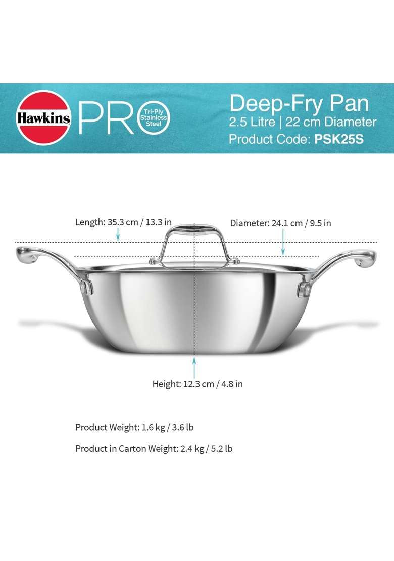 Hawkins Pro Triply Stainless Steel Cookware Combo Set | 22 cm | 8.7 Inch | With Lid - Indya