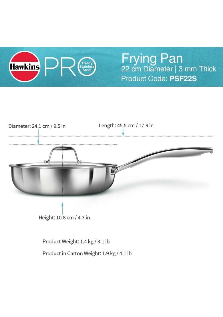 Hawkins Pro Triply Stainless Steel Cookware Combo Set | 22 cm | 8.7 Inch | With Lid - Indya