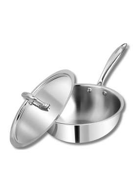 Vinod Platinum Triply Stainless Steel Deep Frying Pan with Lid | 1.8 L | 1.9 Qt | 20 cm | 7.9 Inch | Induction Compatible | Heavy Bottom