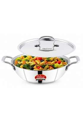 Classic Steels Triply Stainless Steel Kadai Wok with Lid | 1500 ml | 50.7 fl oz | 18 cm | 7.1 Inch | Induction Compatible