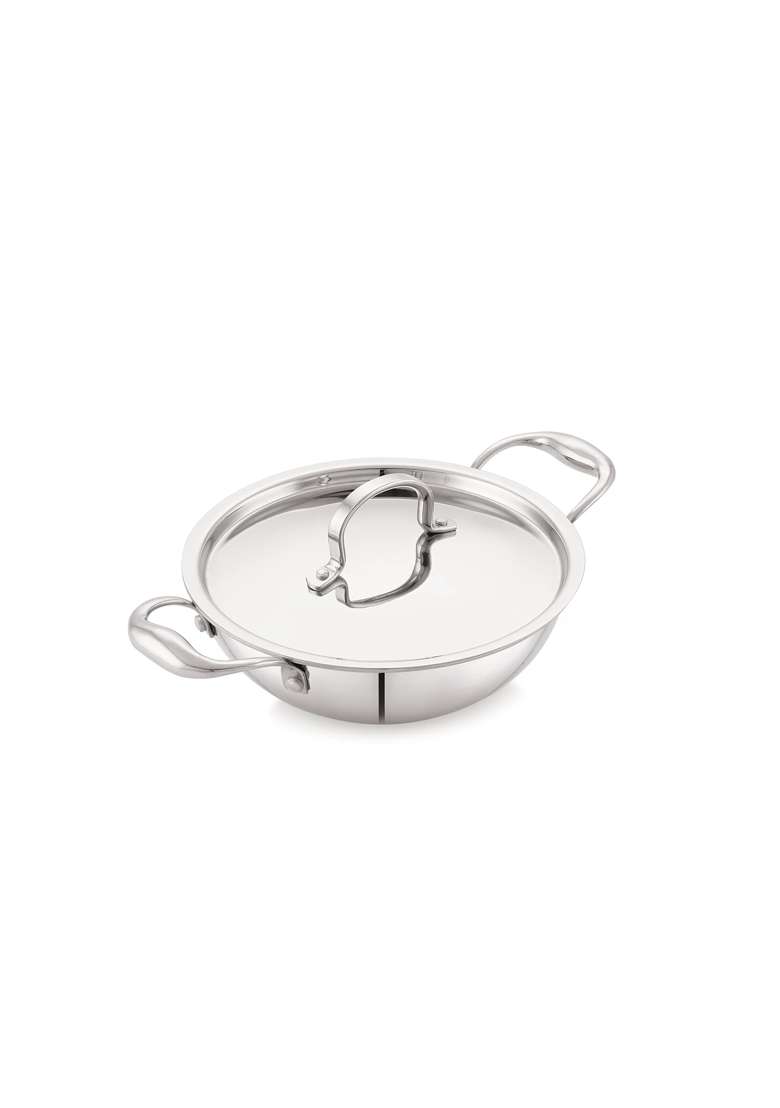 Anjali Tattva Triply Kadai Wok with Stainless Steel Lid | 2000 ml | 67.6 fl oz | Induction Compatible | Food Safe - Indya