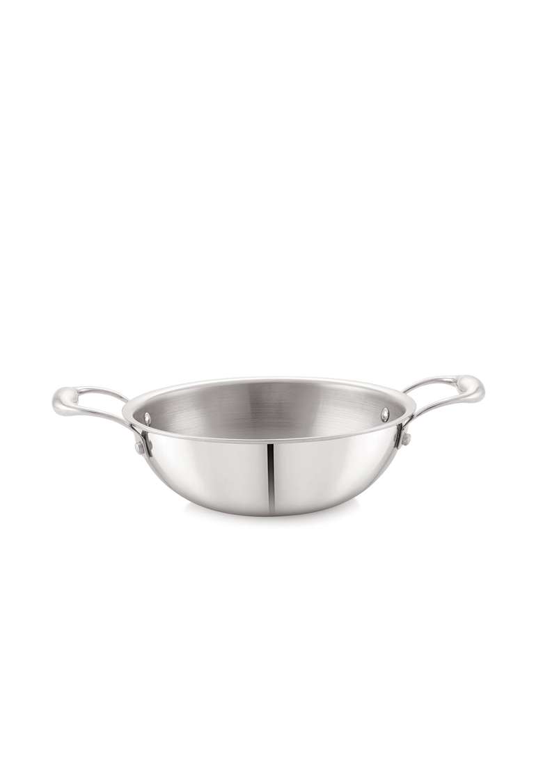 Anjali Tattva Triply Kadai Wok with Stainless Steel Lid | 2000 ml | 67.6 fl oz | Induction Compatible | Food Safe - Indya