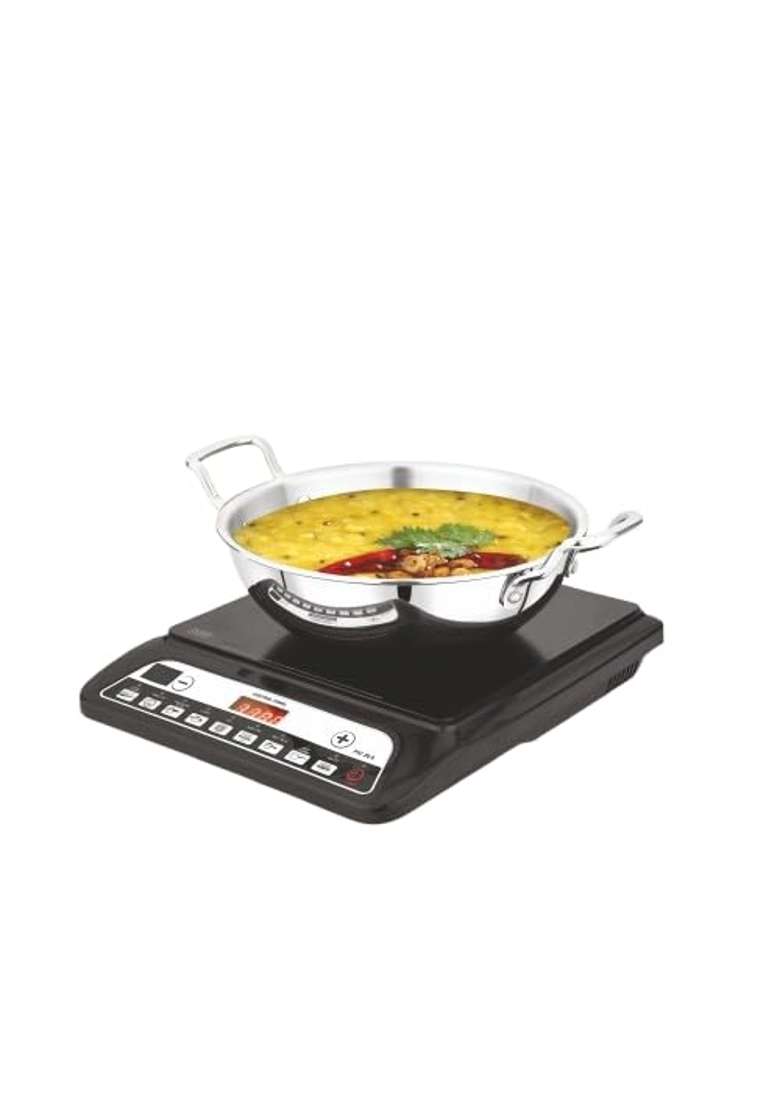 Tosaa Triply Stainless Steel Kadai with Lid Wok | 2000 ml | 67.6 fl oz | 24 cm | 9.4 Inch - Indya