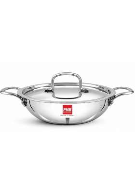 PNB Kitchenmate Triply Stainless Steel Kadai Wok | 4 L | 4.2 Qt | 28 cm | 11 Inch | Induction Compatible | Dishwasher Safe