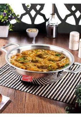 CLASSIC ESSENTIALS Triply Stainless Steel Kadai Wok | 2.5 L | 2.6 Qt | 24 cm | 9.4 Inch | Induction Compatible | Non-Toxic | Non-Stick
