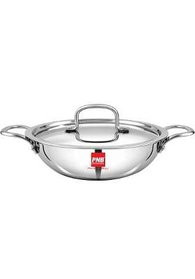 PNB Kitchenmate Triply Stainless Steel Extra Deep Kadhai Wok | 1.7 L | 1.8 Qt | 20 cm | 7.9 Inch | Induction Compatible | Heavy Bottom