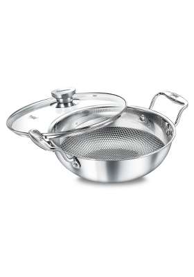 Prestige Tri-Ply Designer Stainless Steel Cookware Kadai Wok | 1.6 L | 1.7 Qt | 20 cm | 7.9 Inch | With Lid