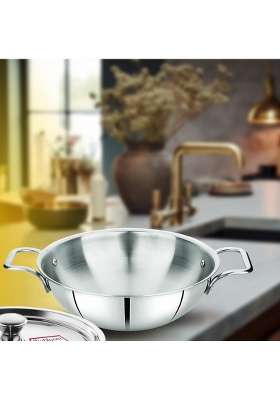 FLIXBLOOM Aura Kitchen Triply Stainless Steel Aluminium Steel Coordination | 4 L | 4.2 Qt | Induction Compatible | With Lid