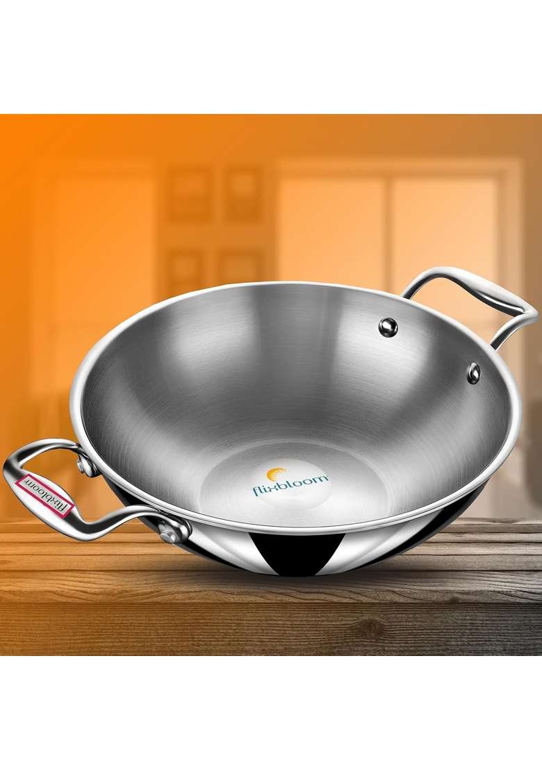 FLIXBLOOM Aura Kitchen Triply Stainless Steel Aluminium Steel Coordination | 4 L | 4.2 Qt | Induction Compatible | With Lid - Indya
