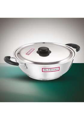 FLIXBLOOM Edge Stainless Steel Kadai Induction Bottom | 1.5 L | 1.6 Qt | Tri-Ply | With Lid