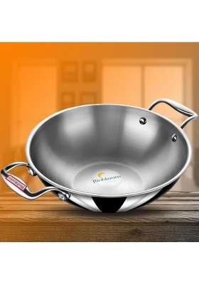 FLIXBLOOM Popular Stainless Steel Induction Base Cookware Set Kadai Wok for Kitchen Perfect | 2.5 L | 2.6 Qt | Tri-Ply