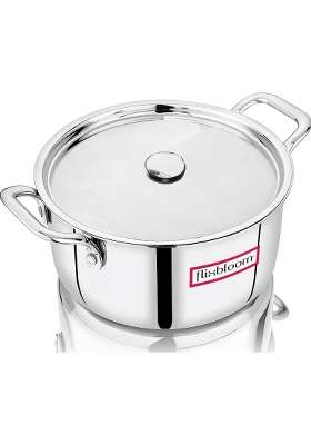 FLIXBLOOM Select Stainless Steel Triply Cookware Casserole Biryani Handi Biryani Pot Pot with Lid | 2 L | 2.1 Qt | Induction Compatible