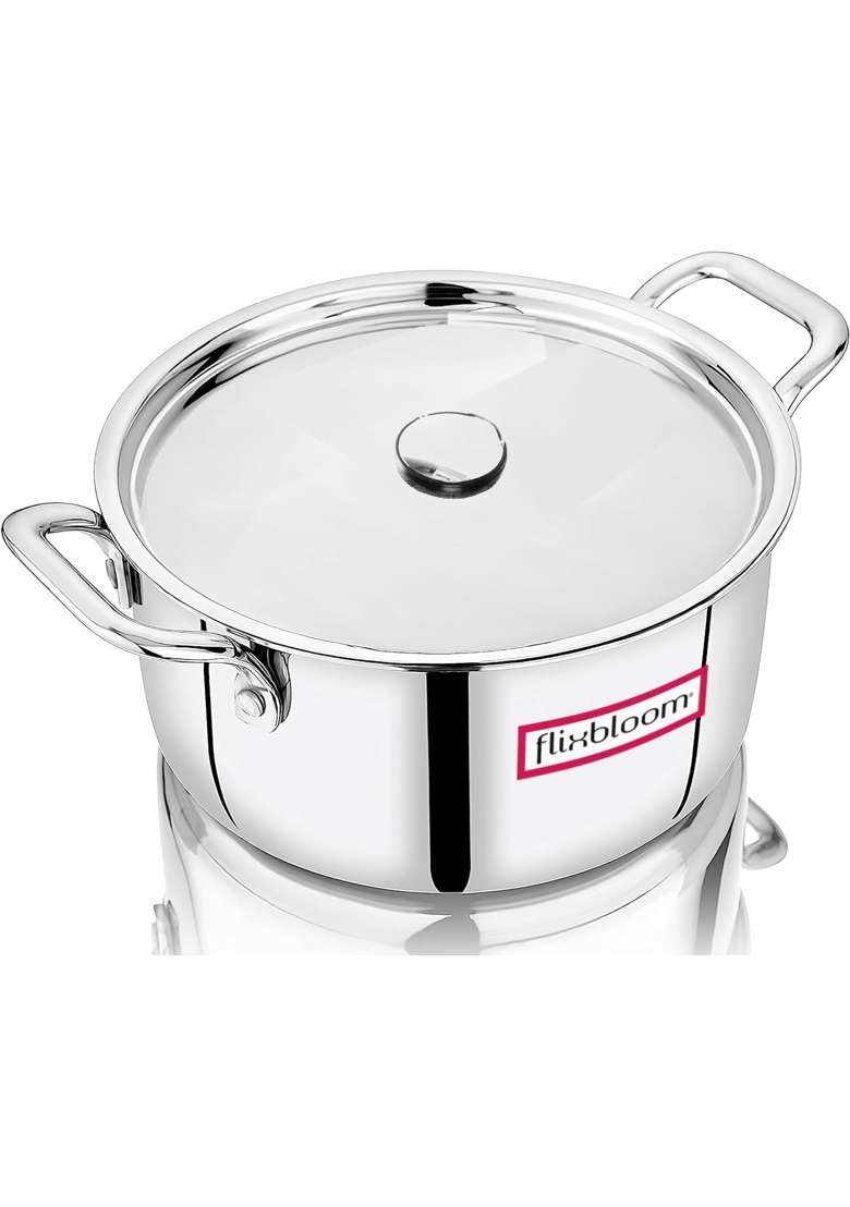 FLIXBLOOM Select Stainless Steel Triply Cookware Casserole Biryani Handi Biryani Pot Pot with Lid | 2 L | 2.1 Qt | Induction Compatible - Indya