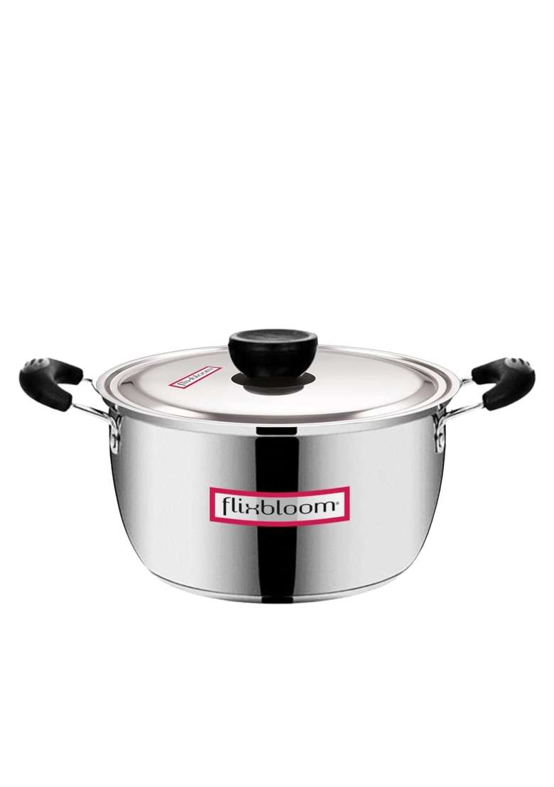 FLIXBLOOM Edge Kitchen Thick Triply Bottom | 2.5 L | 2.6 Qt | Induction Compatible | With Lid - Indya