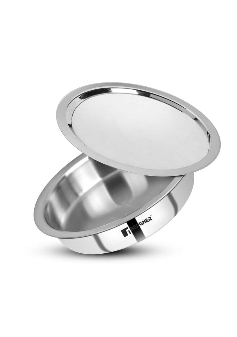 BERGNER Argent Triply Lagdi with Stainless Steel Lid | 3.5 L | 3.7 Qt | 26 cm | 10.2 Inch | Induction Compatible | Food Safe - Indya